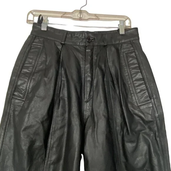 Vtg TOFFS Women Leather High Waist Pleated Pants Sz 12P Black Elegant 80s Luxe - Picture 4 of 9